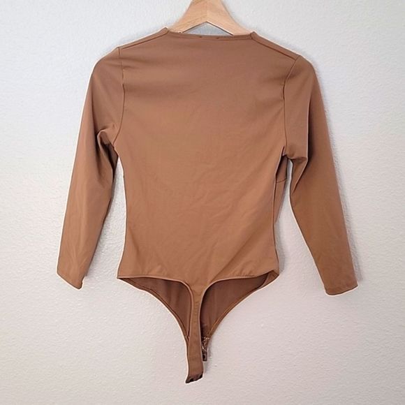 NWT FREE PEOPLE CLOSE CALL DUO BODYSUIT CAFE AU LAIT TAN BROWN SMALL - Picture 4 of 11